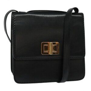 Chloé Louise Box Black Leather Crossbody Bag Gold Turnlock Vintage Authentic